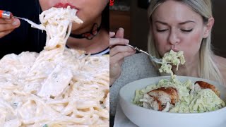 CHEESY FETTUCCINE ALFREDO MUKBANG COMPILATION [upl. by Frymire230]