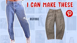 DIY 100 Free People Barrel Jeans Easy  Upcycle My Dream Pinterest Wardrobe [upl. by Ezarra]