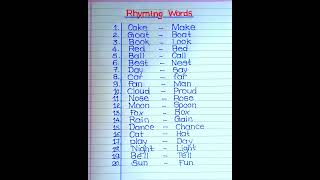 20 rhyming words in english for class 3  20 Rhyming Words in English  Rhyming words [upl. by Lib]