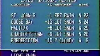 The Weather Network  Timmins Tue Feb 4 1992  Breakfast in Bed [upl. by Enimzzaj]