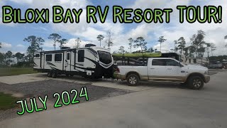 2024 BILOXI BAY RV RESORT TOUR  CAMPSITES POOL FOOD amp LAZY RIVER  RV MISSISSIPPI GULF COAST [upl. by Aerb271]