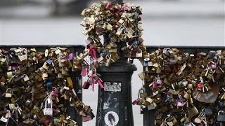 Love Locks Removed From Bridge in Paris [upl. by Yesdnyl582]