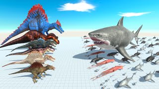 Spinosaurus Dinosaurs Evolution VS Megalodon and Aquatics Team [upl. by Ilan44]