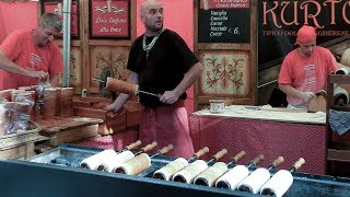 Hungary Street Food Making Chimney Cakes Kurtőskalács [upl. by Jarlath]