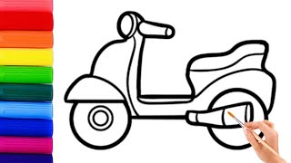 Easy Vespa Drawing Painting and Coloring for Kids amp Toddlers How to Draw Easy Vespa [upl. by Lahtnero]