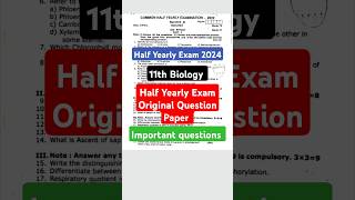 11th Biology Half Yearly Exam Original Question Paper 2024 Important Question [upl. by Philly]