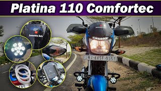 Modifications amp Accessories In Bajaj Platina 110 Comfortec  Somendra Auto [upl. by Oicnoel]