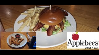 MukbangMonday Applebees Whole Lotta Bacon burger with fries and Fried Mozzarella sticks [upl. by Paget]