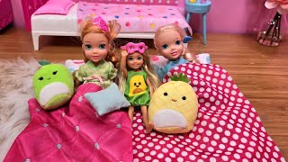 Sleepover at Chelsea  Elsa amp Anna toddlers  Barbie surprise toys  bedtime routine [upl. by Syhr]