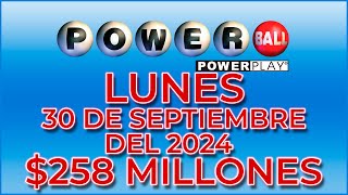 Resultados Powerball Lunes 30 de Septiembre 2024 Jackpot 258 Millones de dólares [upl. by Mailliwnhoj]