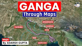 Ganga River System Through Map  Tributaries of Ganga  UPSC Prelims amp Mains [upl. by Knowland]