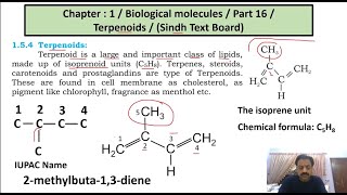 Chapter 1   Biological Molecules  Part 16  Terpenoids  Terpenes  Sindh Text Board [upl. by Erdnaid]