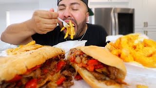 MUKBANG PHILLY CHEESESTEAKS amp FRIES GALORE [upl. by Wylma]