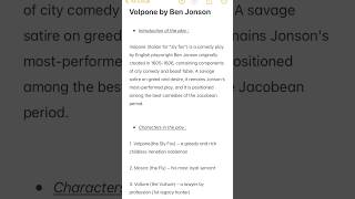 🦊Volpone by Ben Jonson  characters amp plot summary of the play notes benjonson volpone english [upl. by Onairam]