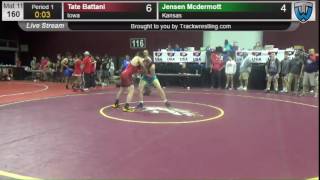 1143 Junior Men 160 Tate Battani Iowa vs Jensen Mcdermott Kansas 2072741013 [upl. by Eelidnarb]