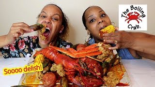 Boiling Crab Seafood Boil Mukbang Crab legs Green lips mussels Whole lobster [upl. by Cohen]