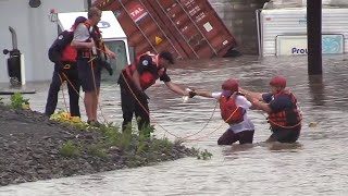 Floodwaters rush down streets vehicles get stuck under water in Lehigh Valley [upl. by Erbas]