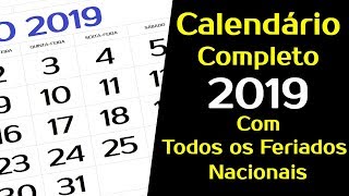 CALENDÁRIO 2019 BRASIL COM FERIADOS NACIONAIS [upl. by Nilekcaj]