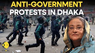 Bangladesh police clash with protesters calling for PM to resign  Bangladesh Protests  WION Live [upl. by Nniuq509]