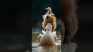 Capybara riding on the back of an Pelican cuteanimal babyanimals capybara animalsbaby [upl. by Tjader]