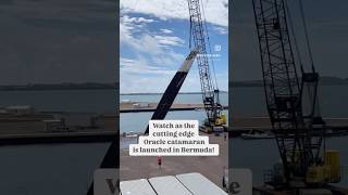 Watch as the cutting edge Oracle catamaran is launched in Bermuda catamarans americascup [upl. by Toole]