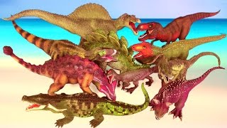 TOP 10 DEADLIEST amp DANGEROUS DINOSAURS Fight amp Battle T REX SPINOSAURUS ALLOSAURUS SuperFunReviews [upl. by Ettenauq]