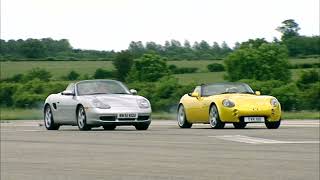 2002 TVR Tamora vs Porsche Boxster S Drag Race [upl. by Ellerehs197]