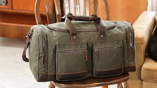 Polare Waxed Canvas Cowhide Leather Trim Waterproof Travel Duffel Bag23“26quot [upl. by Dnomad265]