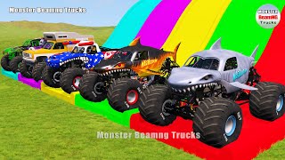 Triple Flatbed Trailer Monster Trucks Transport with Slide Color  BeamNGdrive 165 [upl. by Rebbecca34]