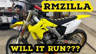 Building a RMZILLA  Suzuki Rm 500  Cr 500 aluminum frame conversion  Part 2  First start up [upl. by Erlewine]