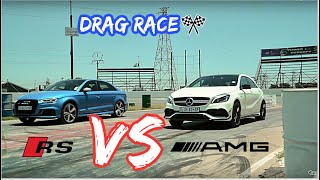 Audi RS3 vs A45 AMG vs VW GOLF R  DRAG RACE  Boss45AMG [upl. by Furmark]