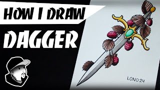 HOW I DRAW DAGGER  Neo Traditional TATTOO Design [upl. by Loyce]