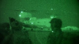 Operation Mountain Jaguar Helicopter landing at night and Afghans tending poppy plants  AiirSource [upl. by Skillern90]