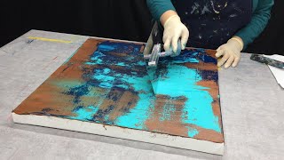 abstrakte Acrylmalerei  Vintage Rost Patina Kratzer  grüne Perlfarbe [upl. by Aiekam305]