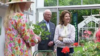 King Carl Gustaf and Queen Silvia at garden exhibition at Solliden Palace [upl. by Ammadas]