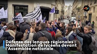 Défense des langues régionales  Manifestation de lycéens devant lAssemblée nationale [upl. by Yttel]