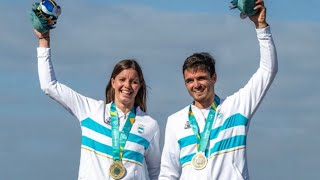 FESTEJO POR LA 2ª MEDALLA PARA ARGENTINA  Mateo Majdalani y Eugenia Bosco en vela lograron la plata [upl. by December]