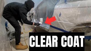 Spraying Clear Coat  E46 Rust Repair [upl. by Rednael]