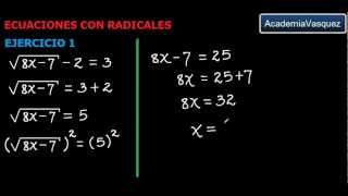 Ecuaciones con Radicales Ejercicio 1 [upl. by Eldredge669]