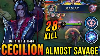 28 Kills  MANIAC New One Hit Build Cecilion Insane LifeSteal  Build Top 1 Global Cecilion  MLBB [upl. by Dorkas]