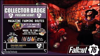 Collector Badge  Fallout 76 Possum Guide  Where to Farm Magazines  Find Teddy Bears and Nuka Cola [upl. by Ffirahs]