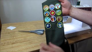 Sewing on Boy Scout Merit Badges [upl. by Rebmetpes]