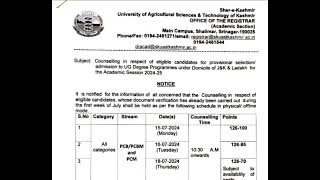 Skuast Kashmir 1st round of counselling date  Skuast Kashmir  Sr Ki Adalat [upl. by Spense197]