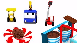 The Chocolate Factory  Learn with Tiny Trucks  bulldozer crane excavator  Educational cartoon [upl. by Delija]