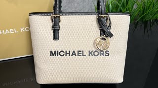 Распаковка сумки MICHAEL KORS Jet Set Travel ExtraSmall Canvas TopZip Tote Bag black [upl. by Anisirhc560]