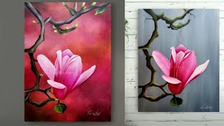 Step by Step acrylic painting on Canvas for beginners Magnolia painting  Art ideas  How to paint [upl. by Kalil]