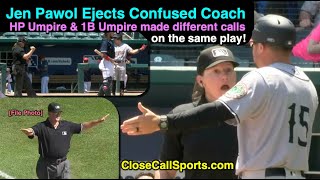 Jen Pawol Ejects Manager When Plate amp Base Umpires Make Different Calls on the Same Play [upl. by Eno]