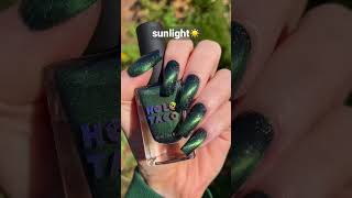 Magnetic green💚 nails in different lighting💡 Holo Taco Wicked Potion [upl. by Onileba]