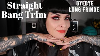 Straight bang trim  From Bettie to Blunt Fringe Haircut  Cosmetology 101 [upl. by Lerrud]