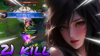 Wild Rift MID LINER AHRI IS STRONG EASY TO PLAY 21 KILL FULL GAMEPLAY ITEMSRUNES [upl. by Daffodil]